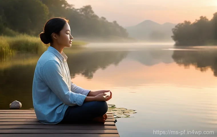 내면 대화의 긍정적인 영향 - **Prompt 1: Serene Reflection and Mental Clarity**
"A young adult, gender-neutral, sitting peace...