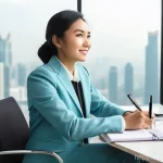 내면 대화와 목표 설정 - **Aspiration and Inner Dialogue:** A vibrant and inspiring image of a young Malaysian professional, ...