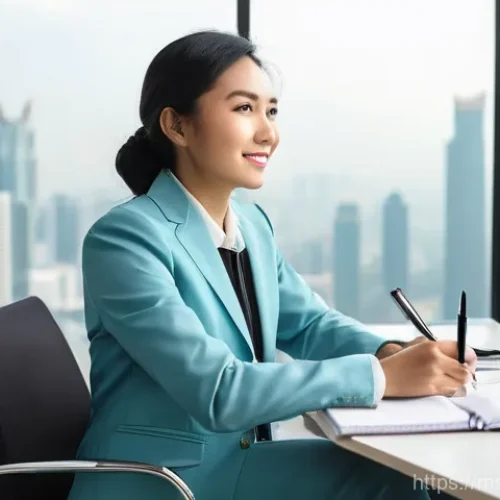내면 대화와 목표 설정 - **Aspiration and Inner Dialogue:** A vibrant and inspiring image of a young Malaysian professional, ...