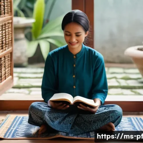 내면 대화와 성공적인 인간관계 - A serene Malay woman sitting cross-legged on a traditional woven mat inside a bright, cozy living ro...