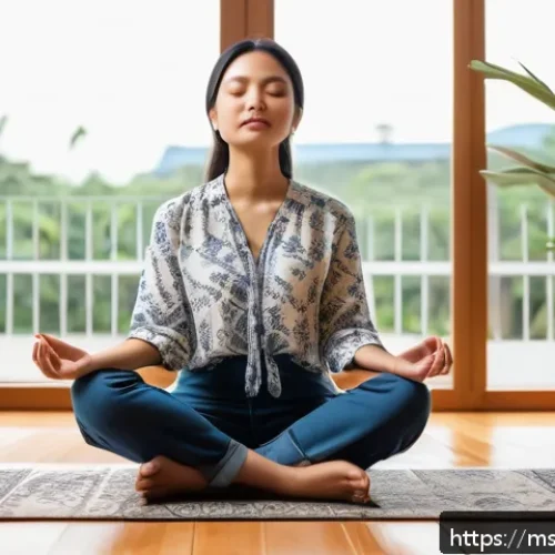내면 대화 관찰 기법의 역사적 배경 - A young Malaysian professional woman sitting cross-legged on a modern wooden floor in a bright, mini...